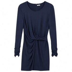 Elie Tahari Navy Draped Midi Dress Women's M | Elegant Ruched 3/4 Sleeve